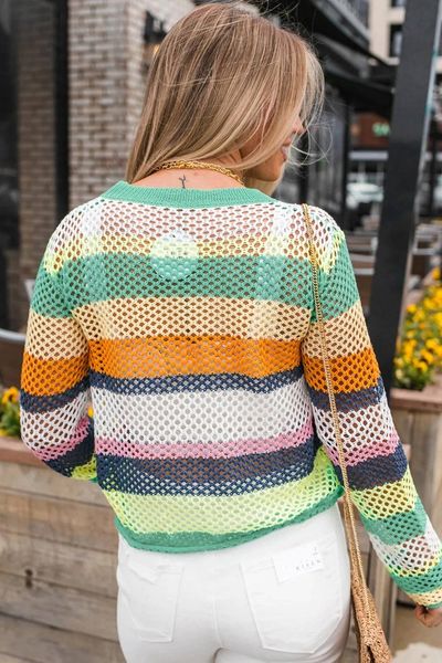 Colorblock Striped Hollow Knitted Top