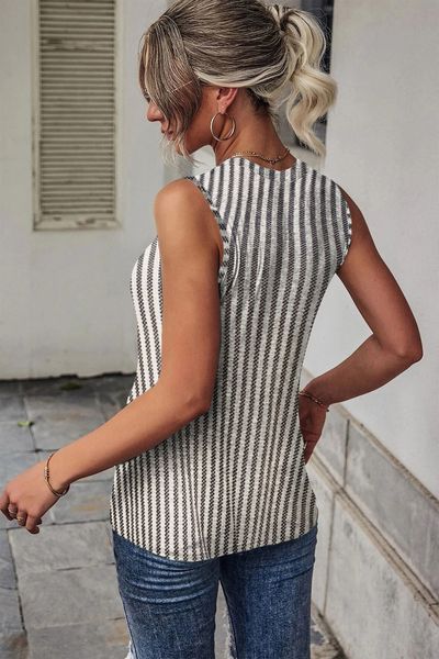 Striped Cutout Twist Front Tank Top