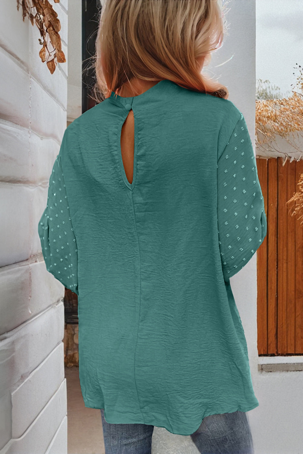 Swiss Dot Balloon Sleeve Blouse