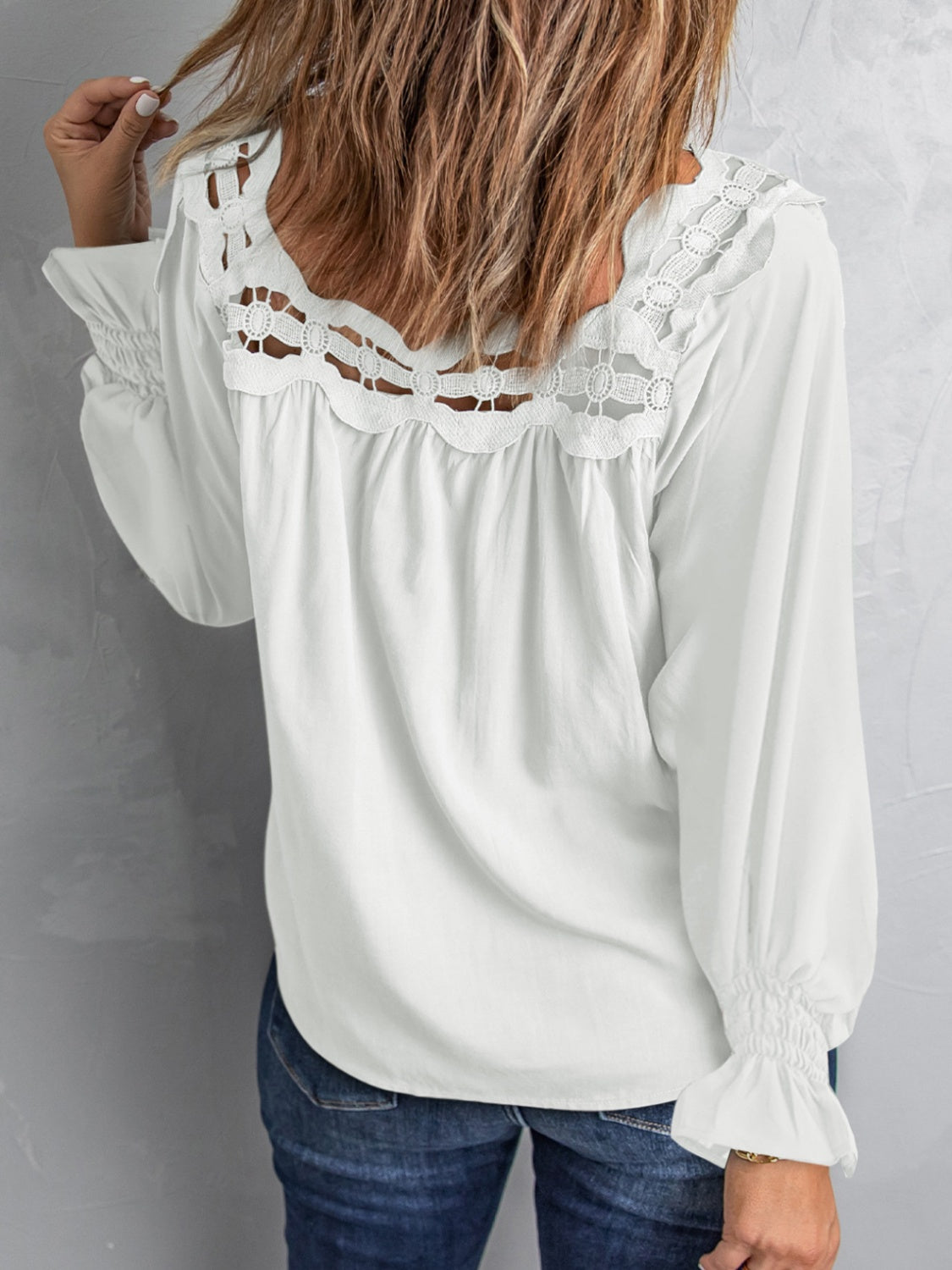 Cutout Square Neck Long Sleeve Blouse