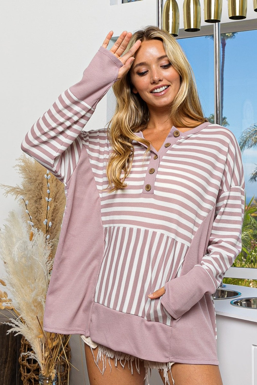 BiBi 🌸Striped Thumbhole Long Sleeve Top