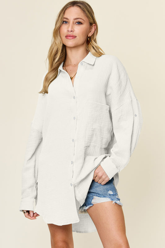 Pocketed Texture Button Up Shirt