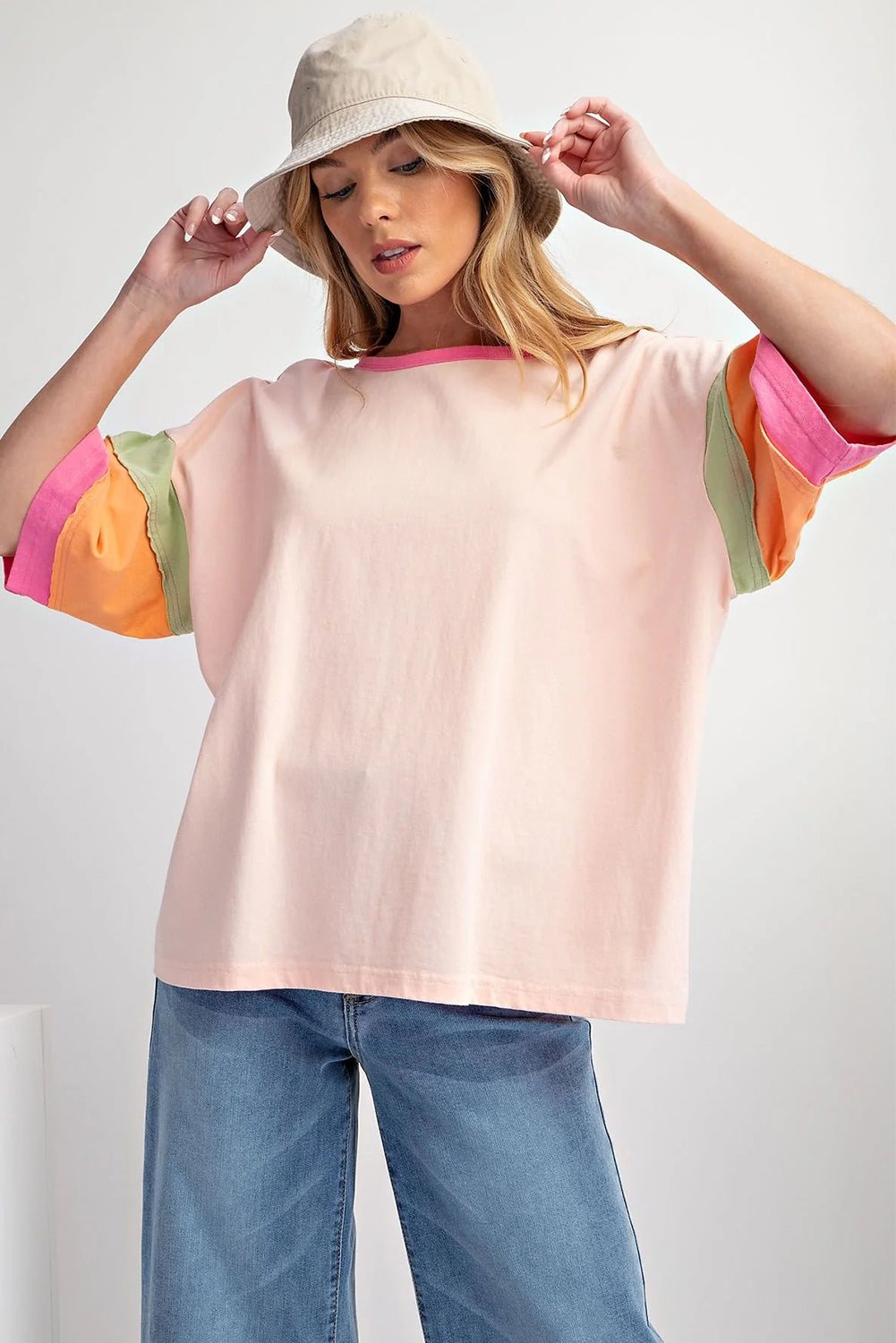 Color Block Stitching Sleeve Oversize Top