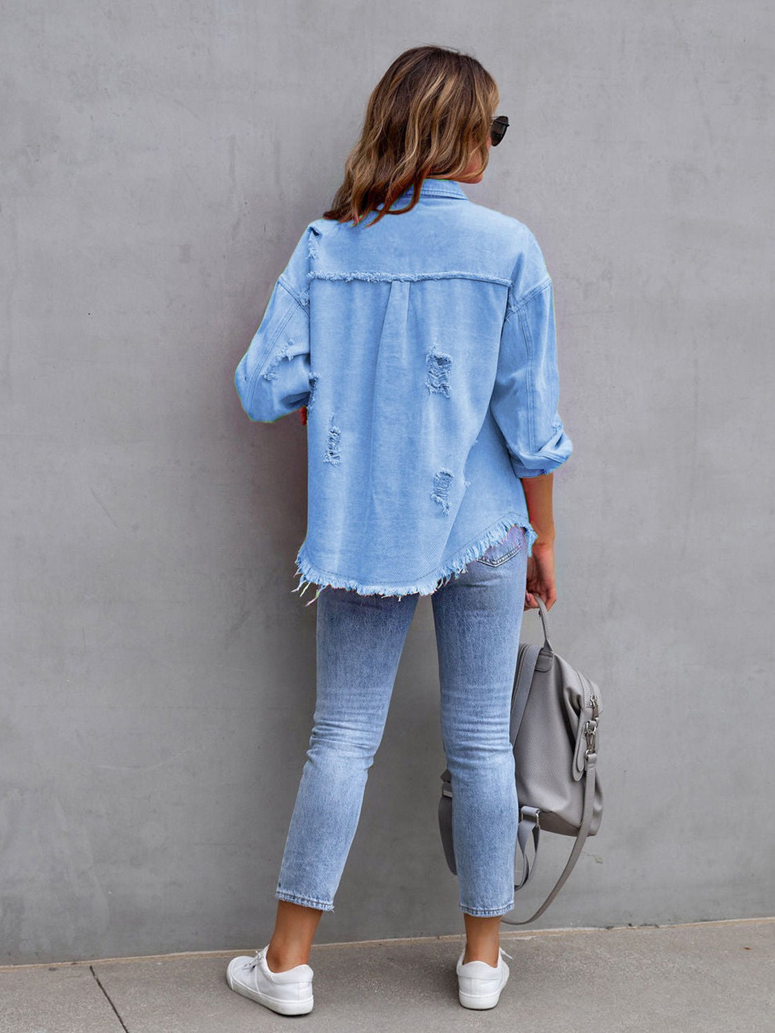 🤍Distressed Drop Shoulder Denim Jacket