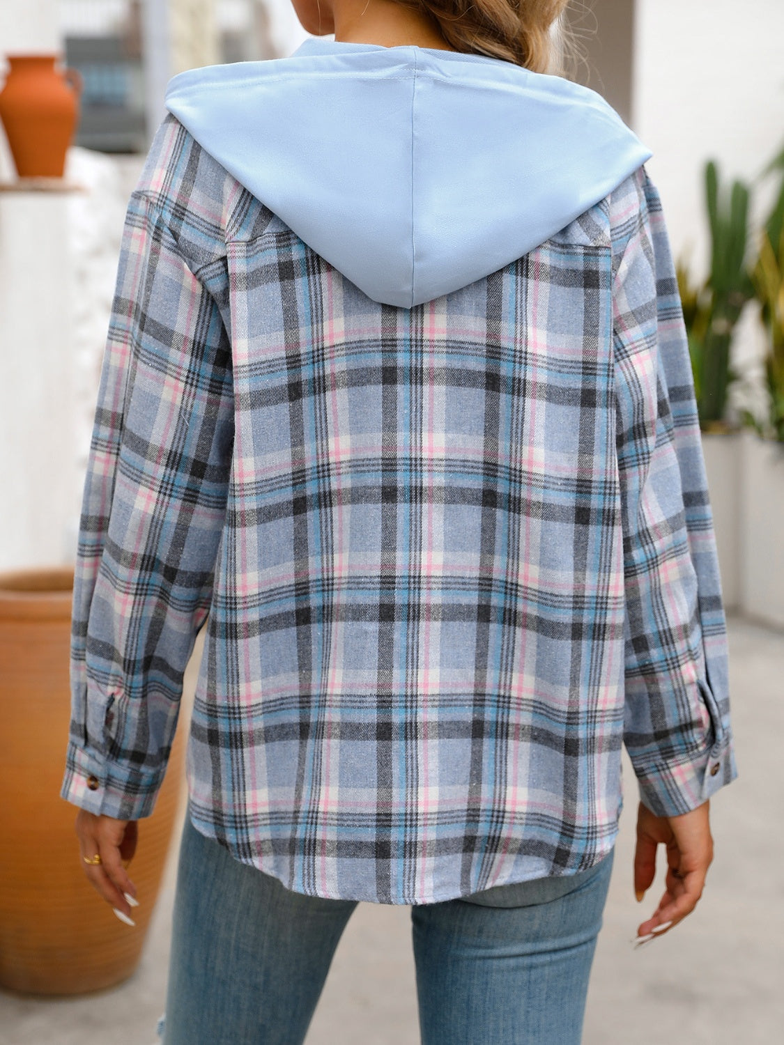 Plaid Long Sleeve Hooded Shirt