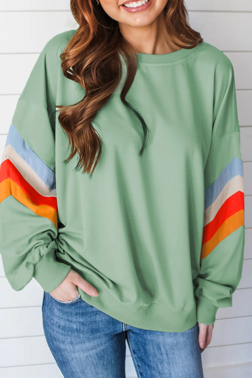 Rainbow Striped Sleeve Sweatshirt