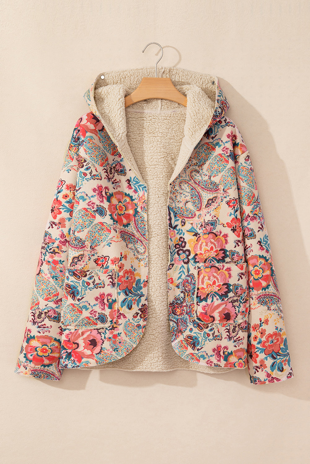 Paisley Floral Sherpa Lined Hooded Jacket