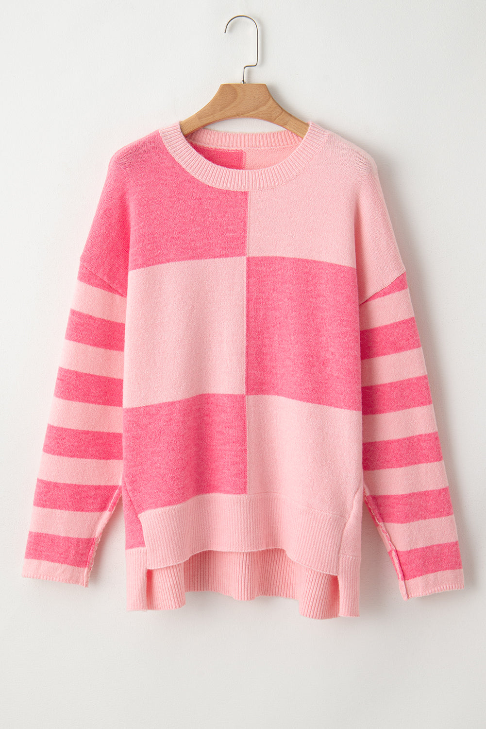 Checkered Striped Sleeve Sweater