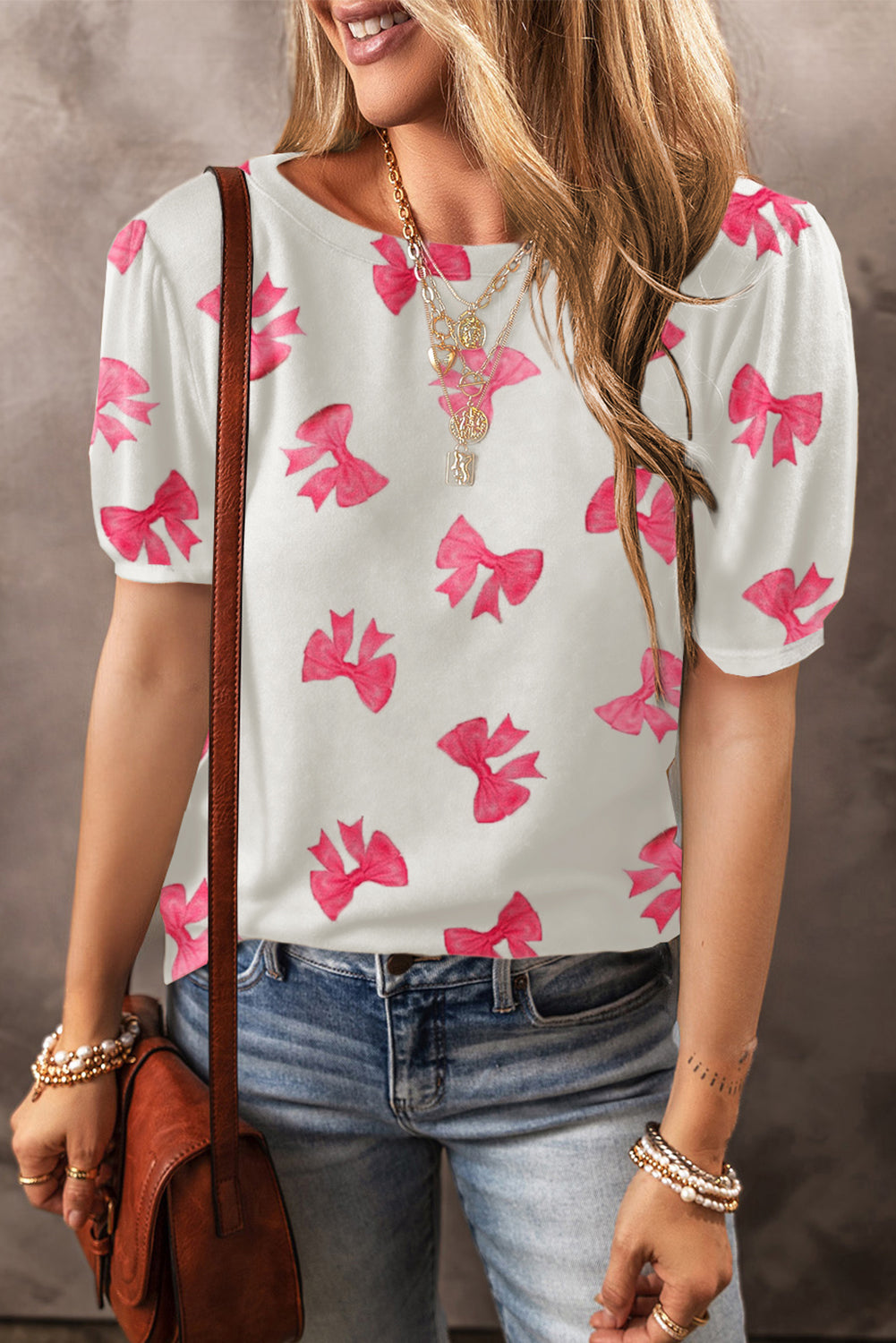 Flower Print Bubble Sleeve Tee