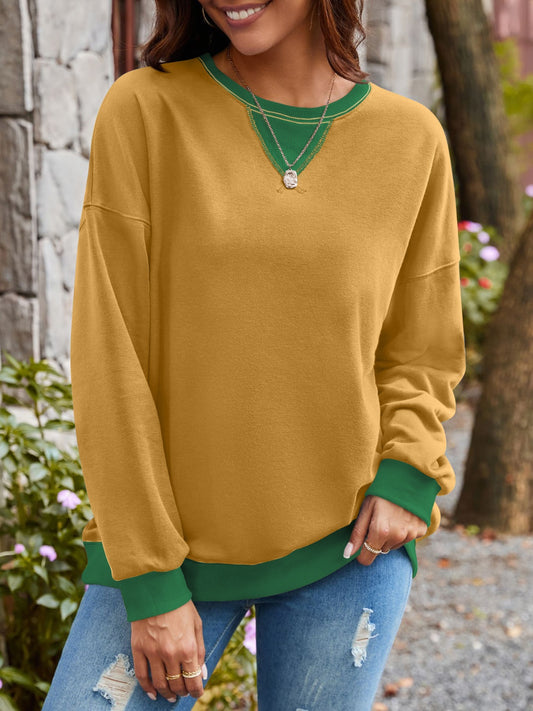 Contrast Round Neck Long Sleeve Sweatshirt