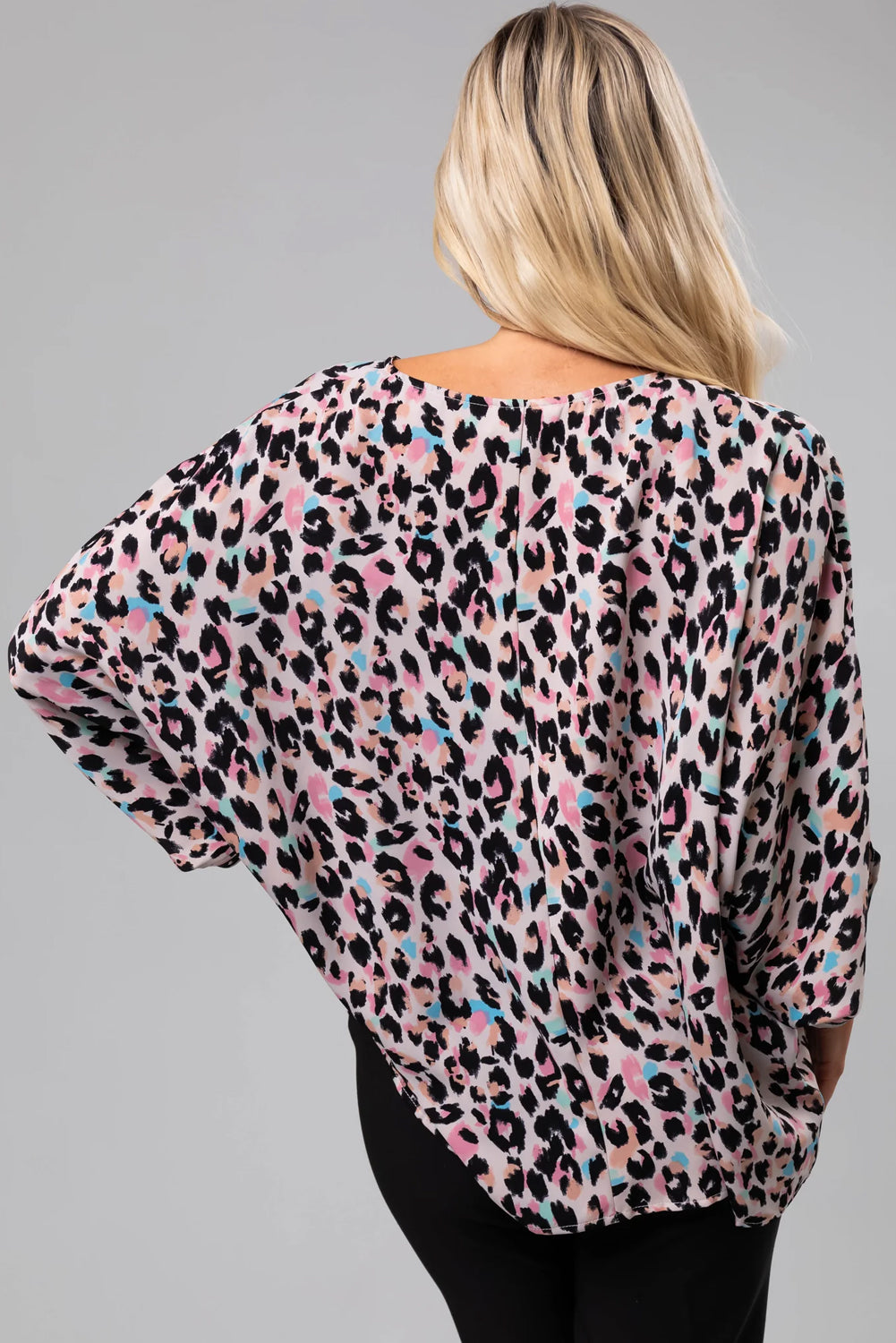 Plus Size Leopard V Neck Batwing Sleeve Top