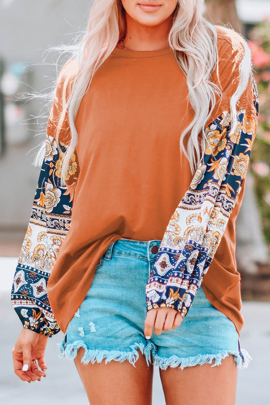 🧡Floral Print Balloon Sleeve Top