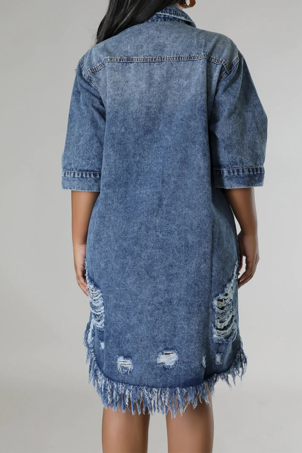 🔷Distressed Raw Hem Button Up Denim Dress