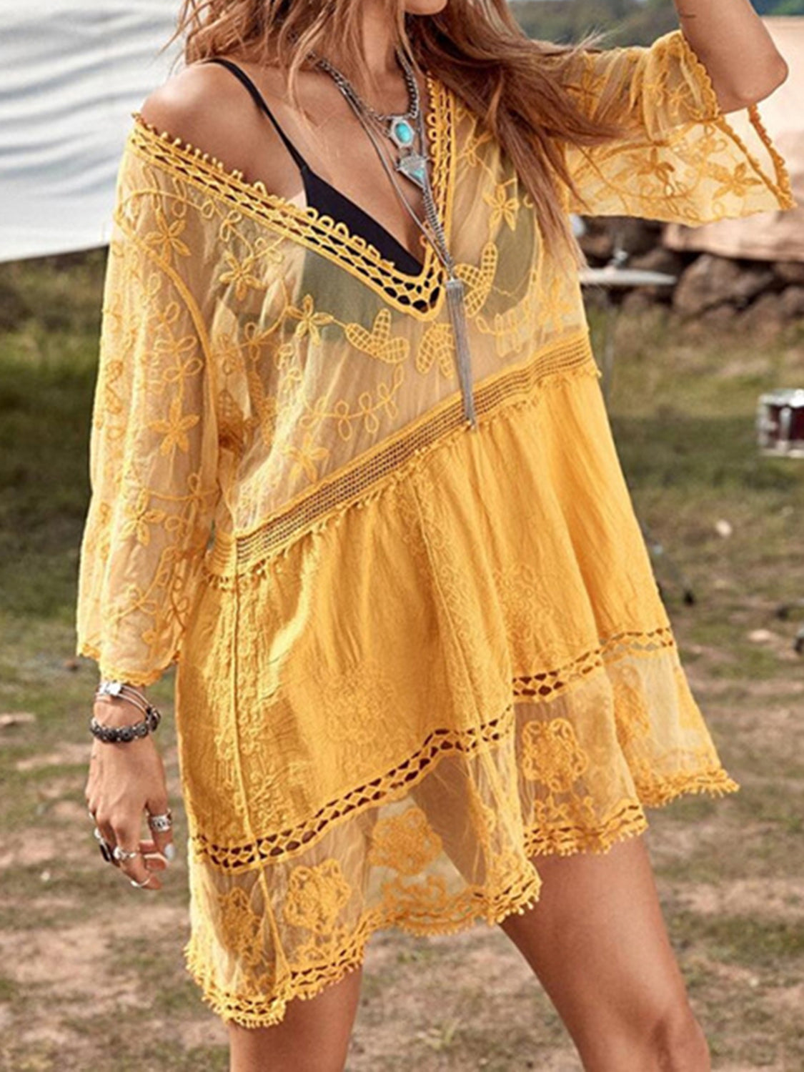 🤍Lace Detail Plunge Cover-Up Dress