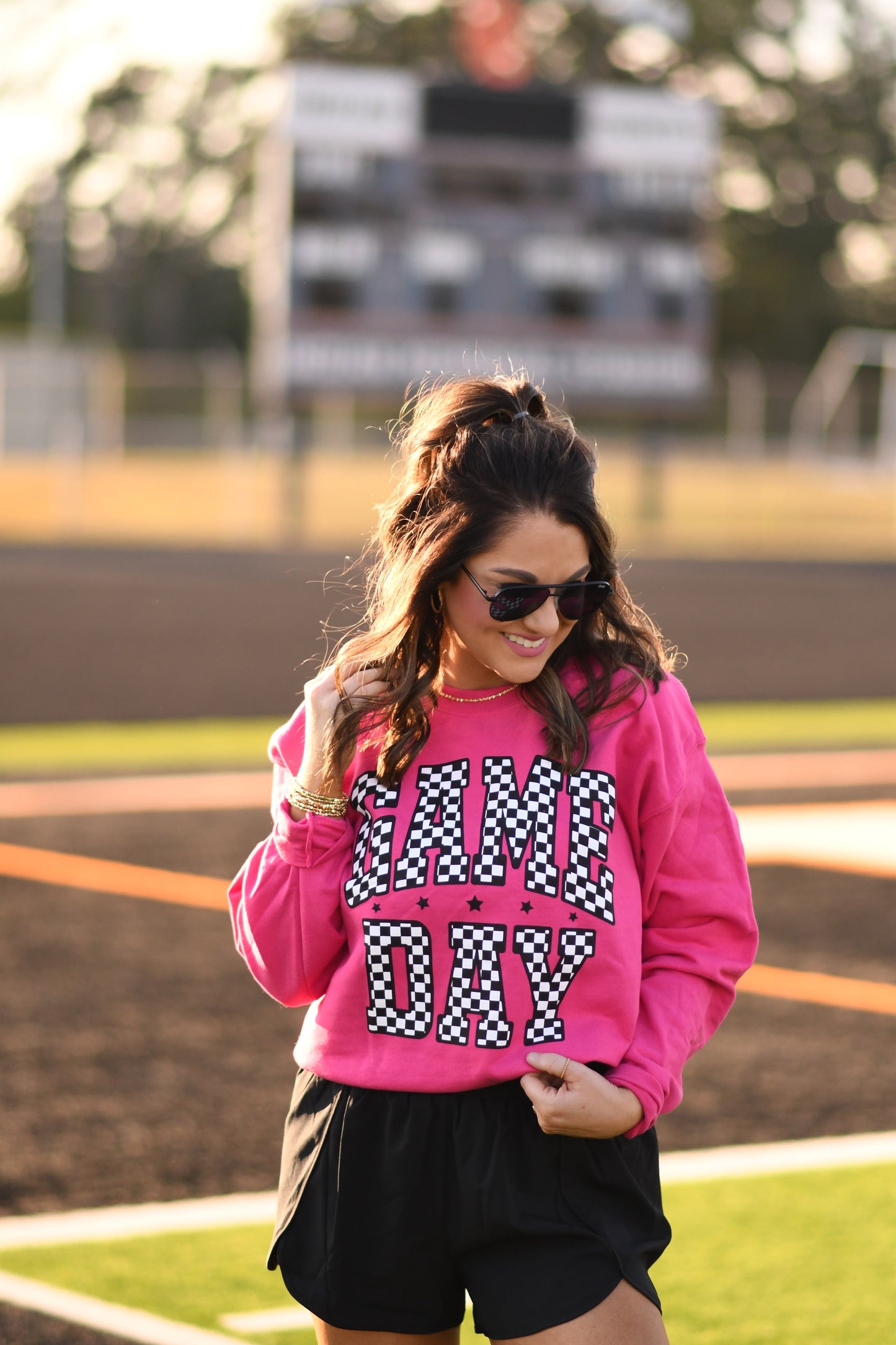 **SALE** RTS Hot Pink Checkered Game Day Sweatshirt