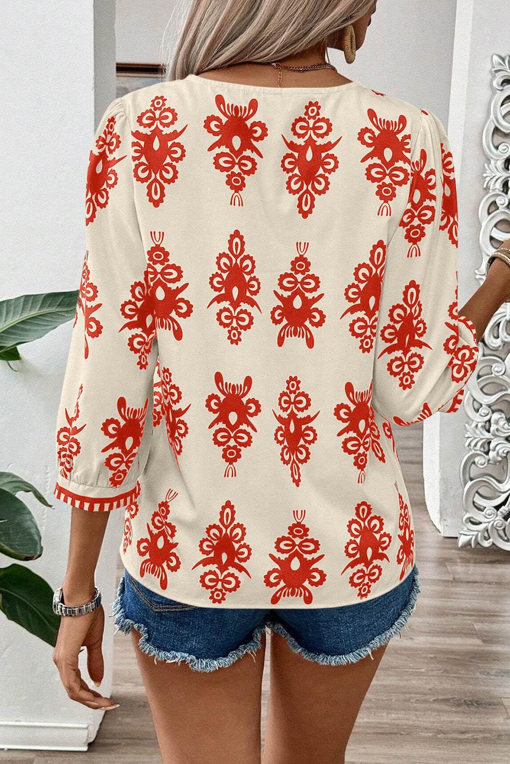 Vintage Geometric 3/4 Sleeve Blouse