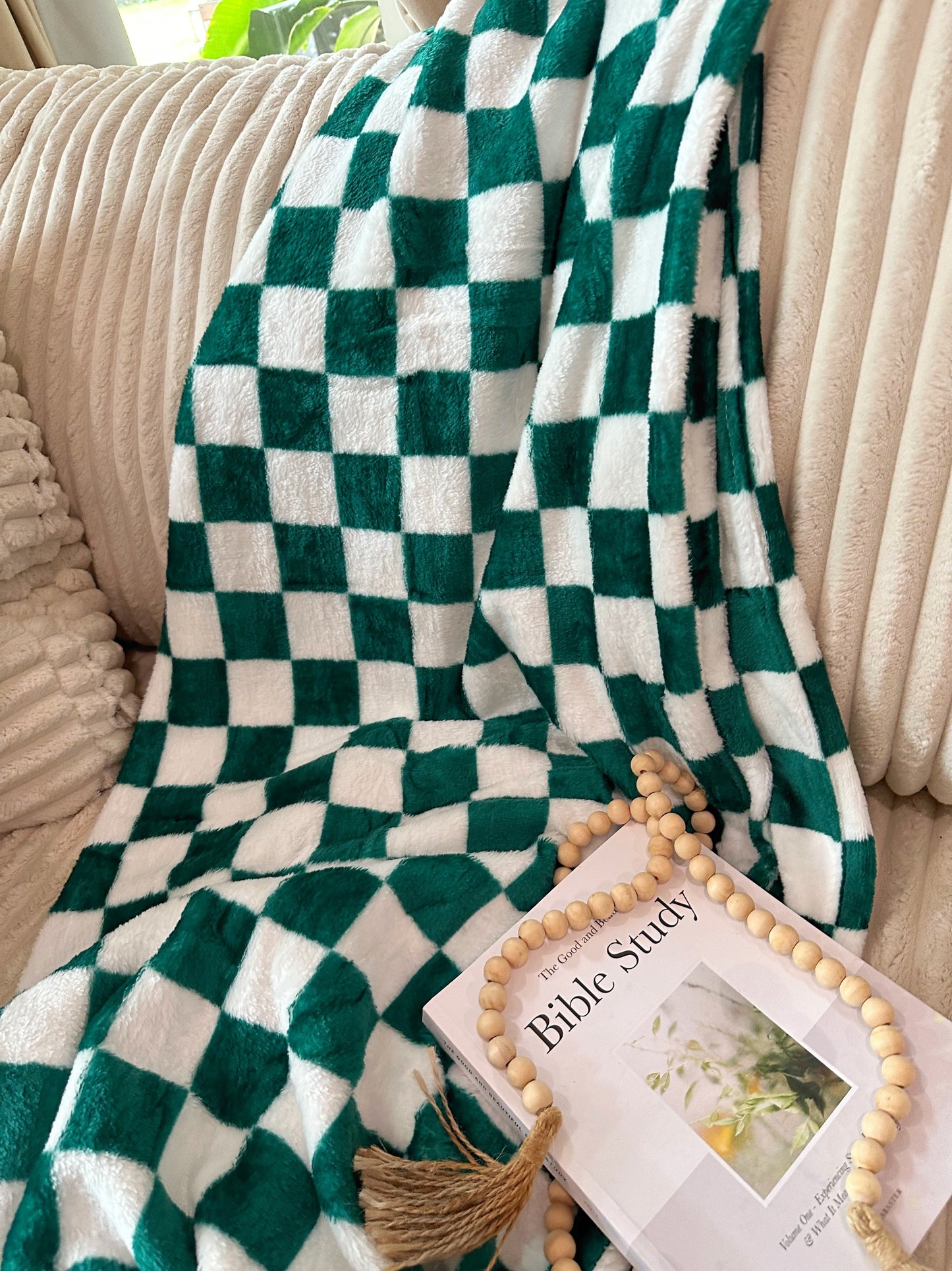 RTS Green Checkered Throw Blanket