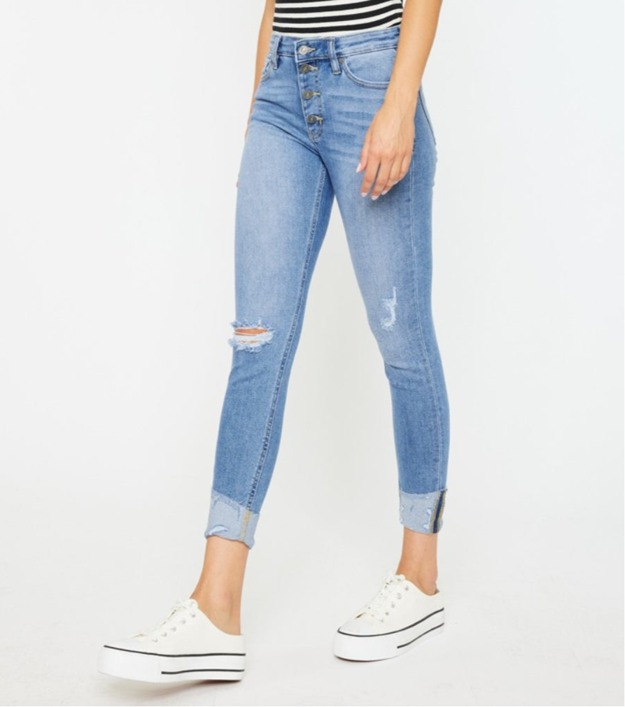 Kancan Distressed Cat's Whiskers Button Fly Jeans