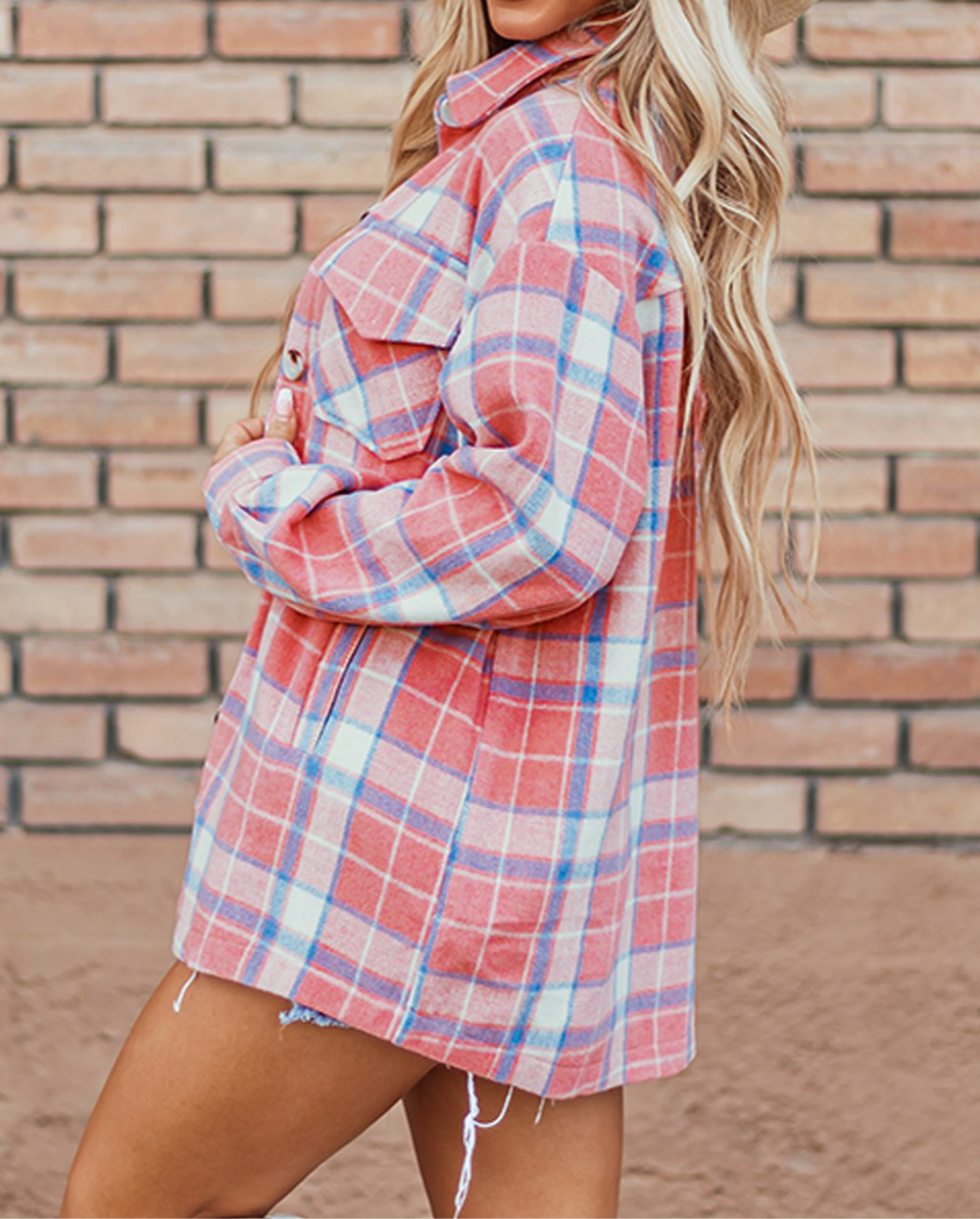 💗Plaid Button Up Long Sleeve Shacket