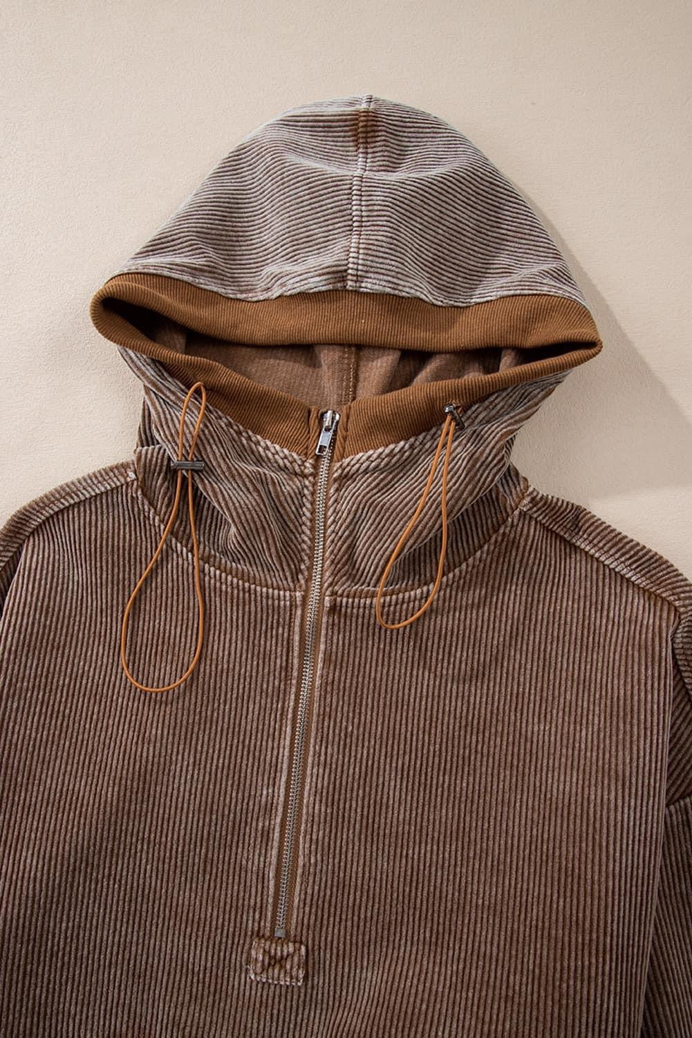 Zip Kangaroo Pocket Corduroy Hoodie