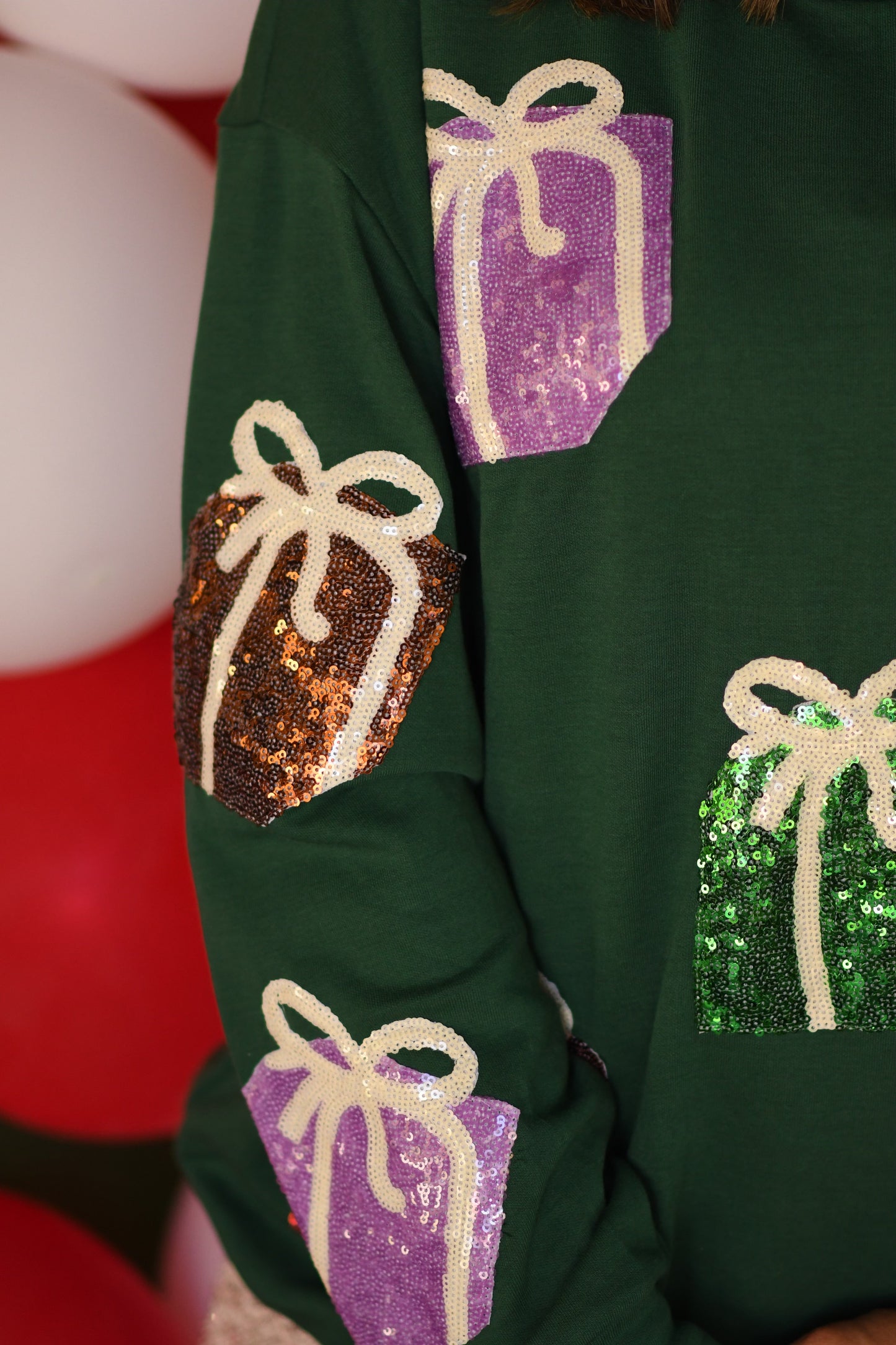 Green Sequin Patched Present Sweater