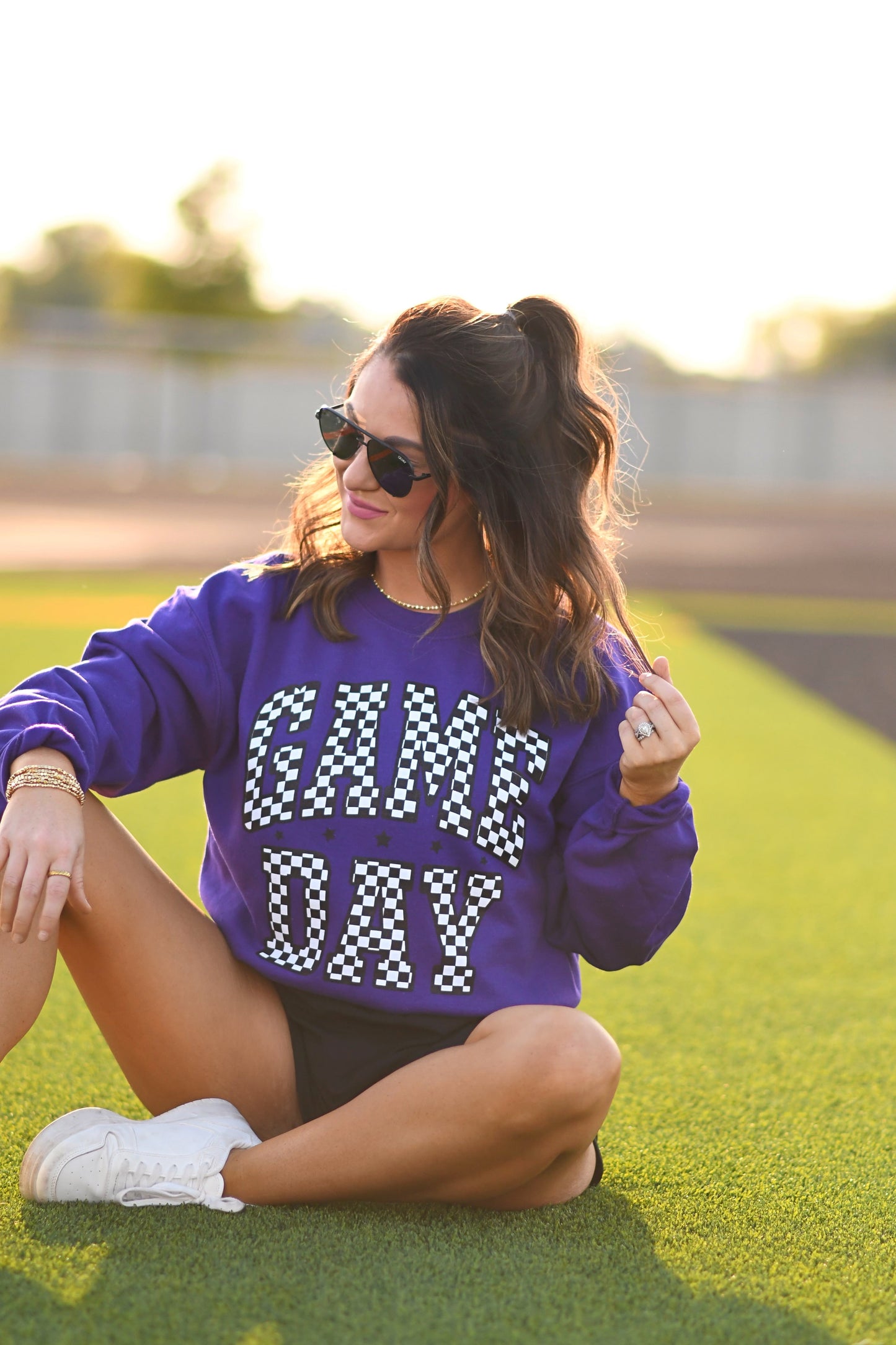 **SALE** RTS Purple Checkered Game Day Sweatshirt