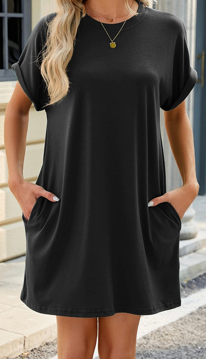 🖤Round Neck Rolled Short Sleeve Tee Dress