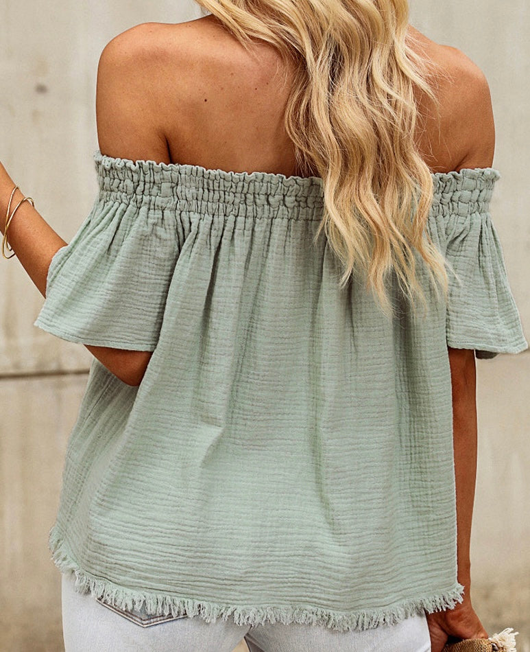 Off-Shoulder Short Sleeve Blouse