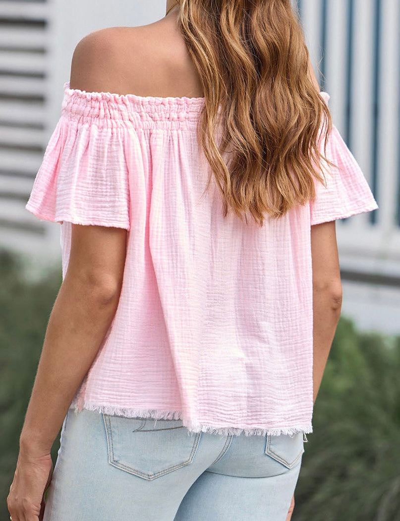 Off-Shoulder Short Sleeve Blouse