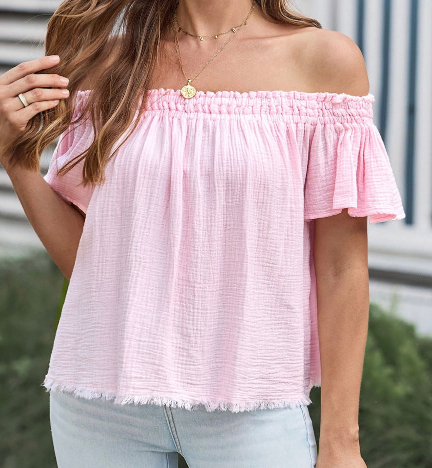 Off-Shoulder Short Sleeve Blouse