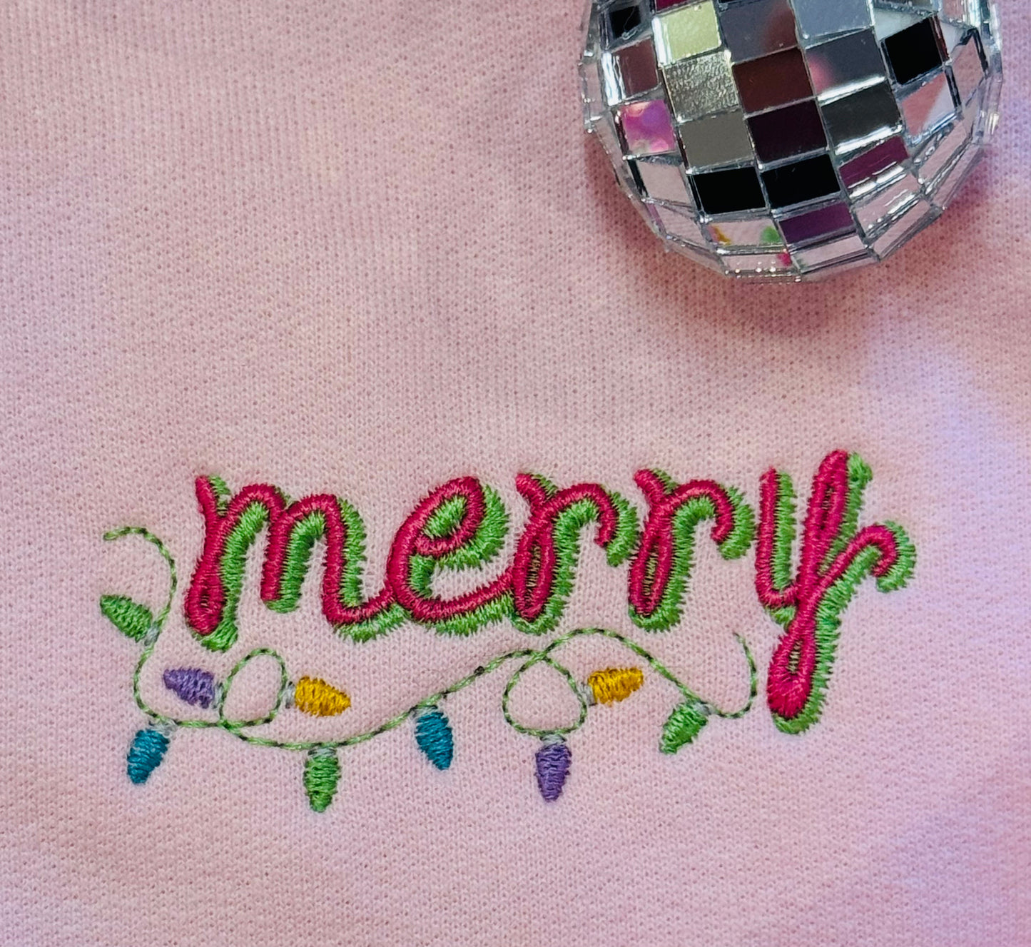 Merry Christmas Lights Embroidered Sweatshirt