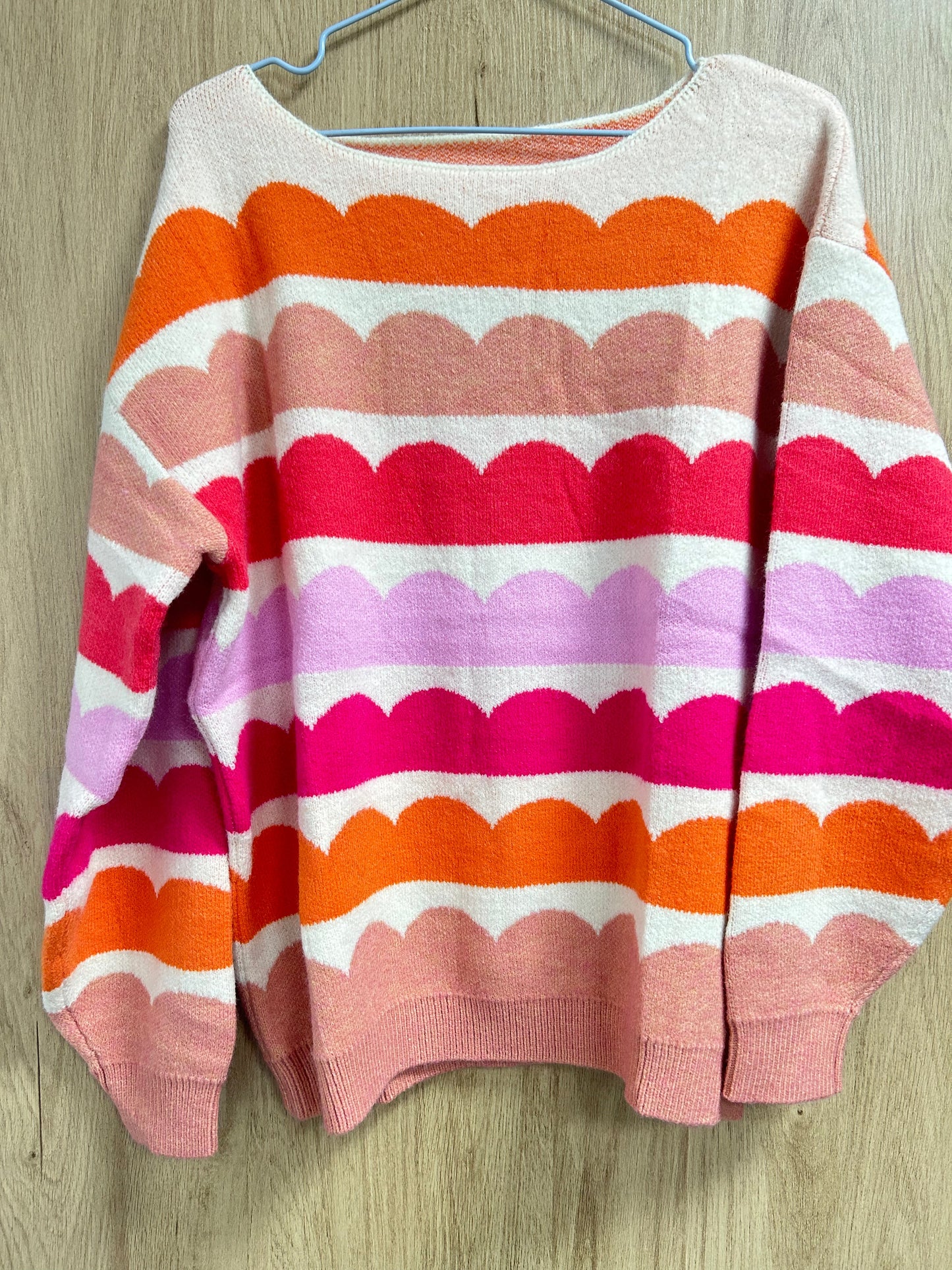 Wave Striped Balloon Sleeve Loose Sweater