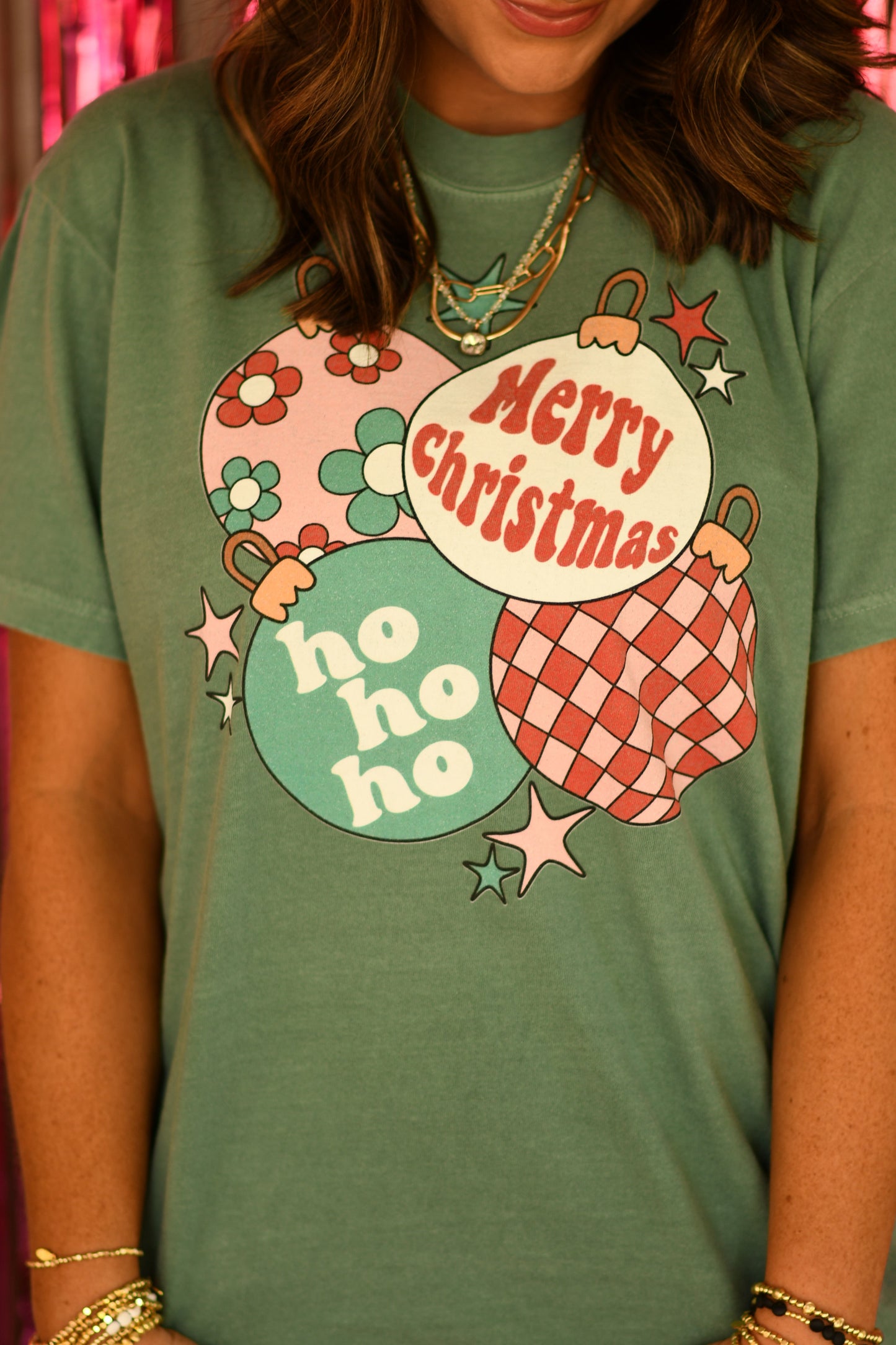 Merry Christmas Retro Ornaments Tee/Long Sleeve