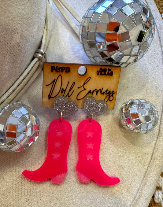 RTS Hot Pink Boot Earrings