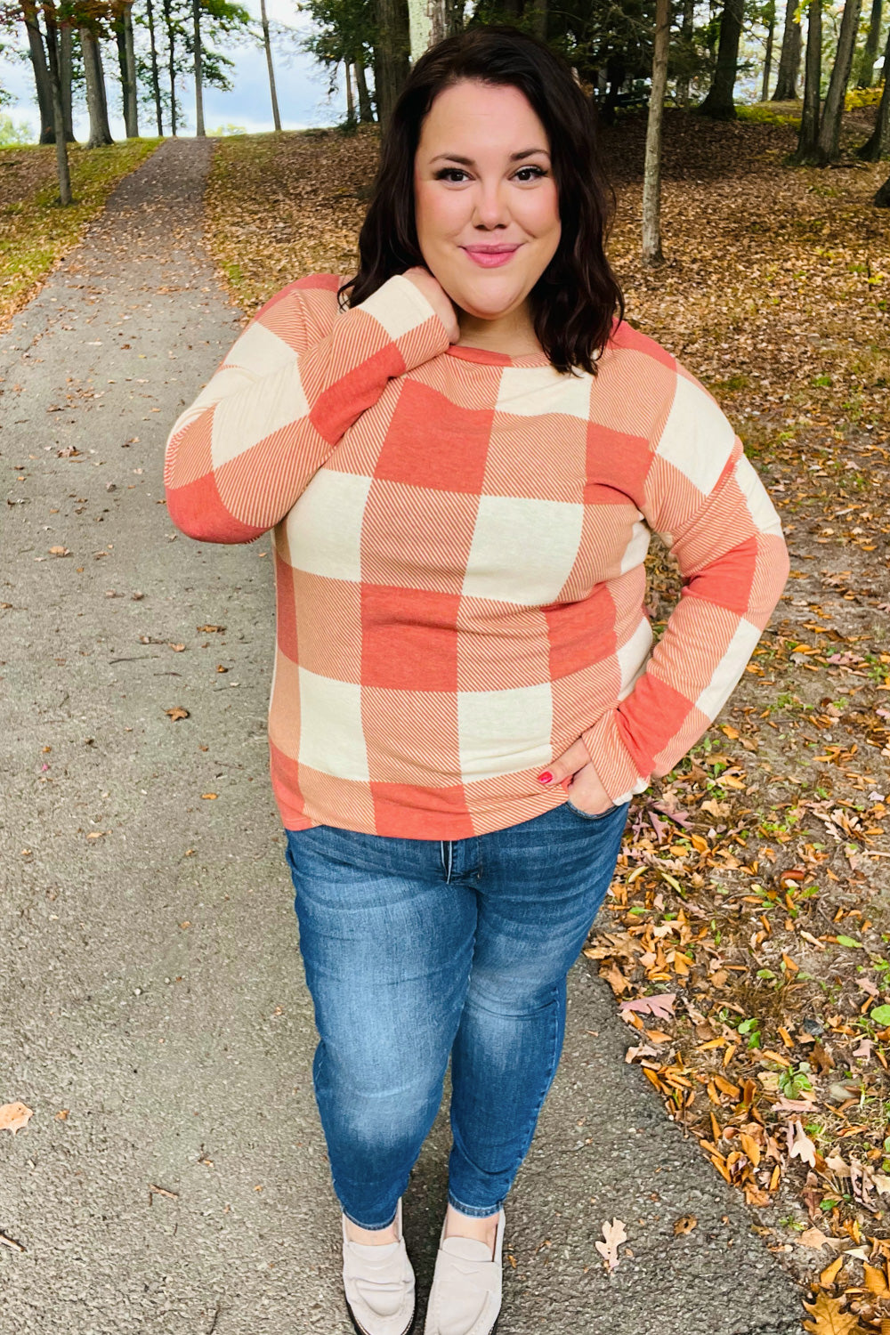 Rust Checker Plaid French Terry Top