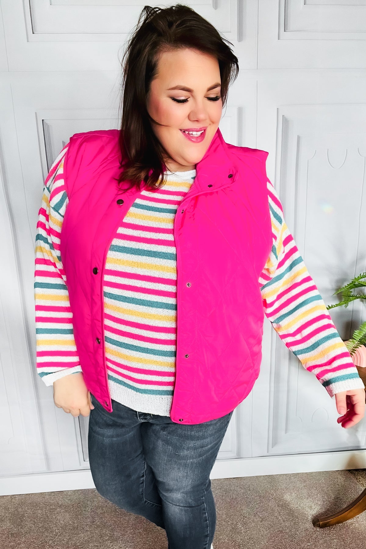 You Got This Hot Pink High Neck Quilted Puffer Vest