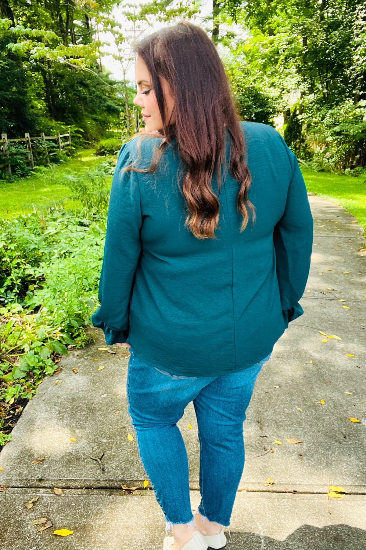 Hello Beautiful Hunter Green Smocked Bubble Sleeve Woven Top