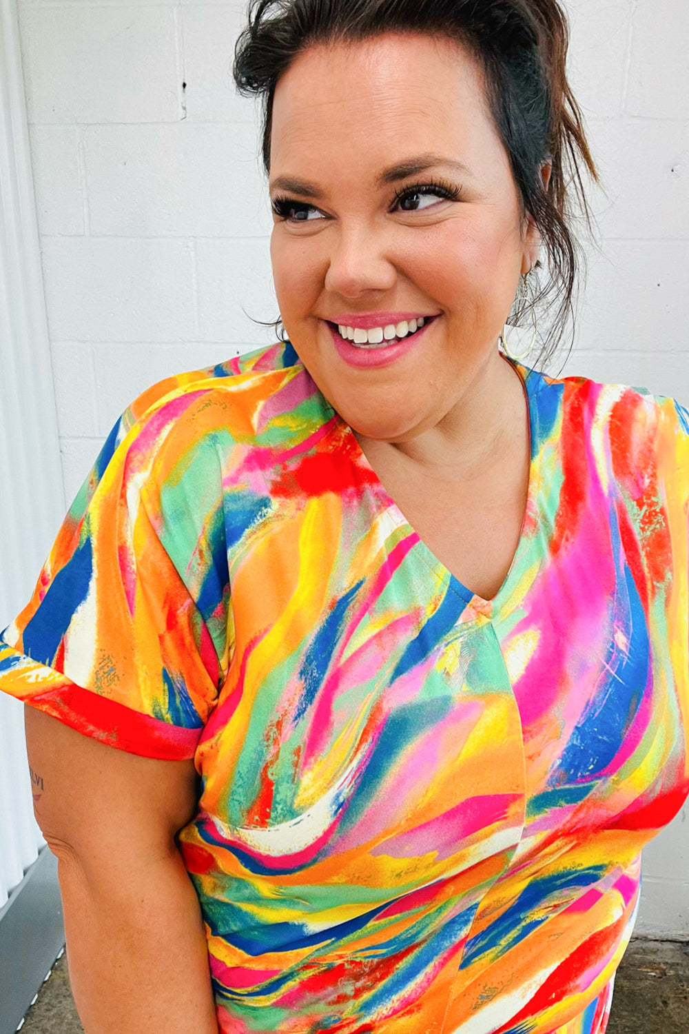 Watercolor Paint Strokes V Neck Top