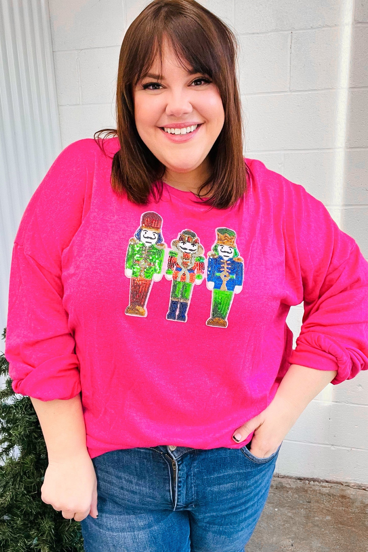 Be Merry Nutcracker Fun Hot Pink Sequin Hacci Top