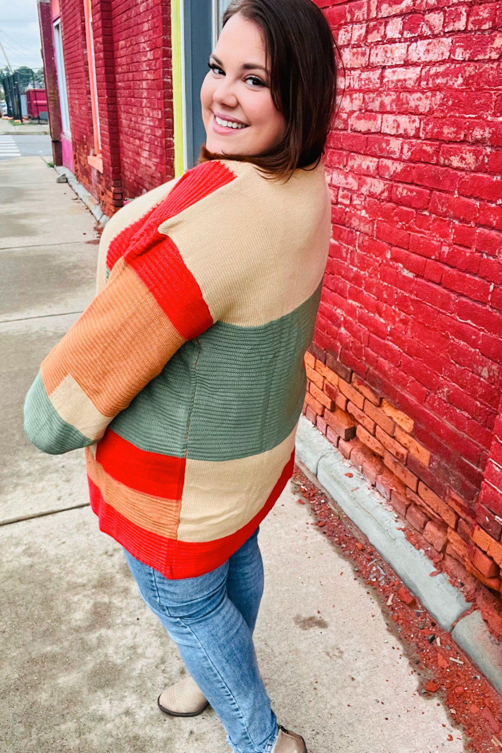 Rust & Taupe Color Block Open Knit Cardigan