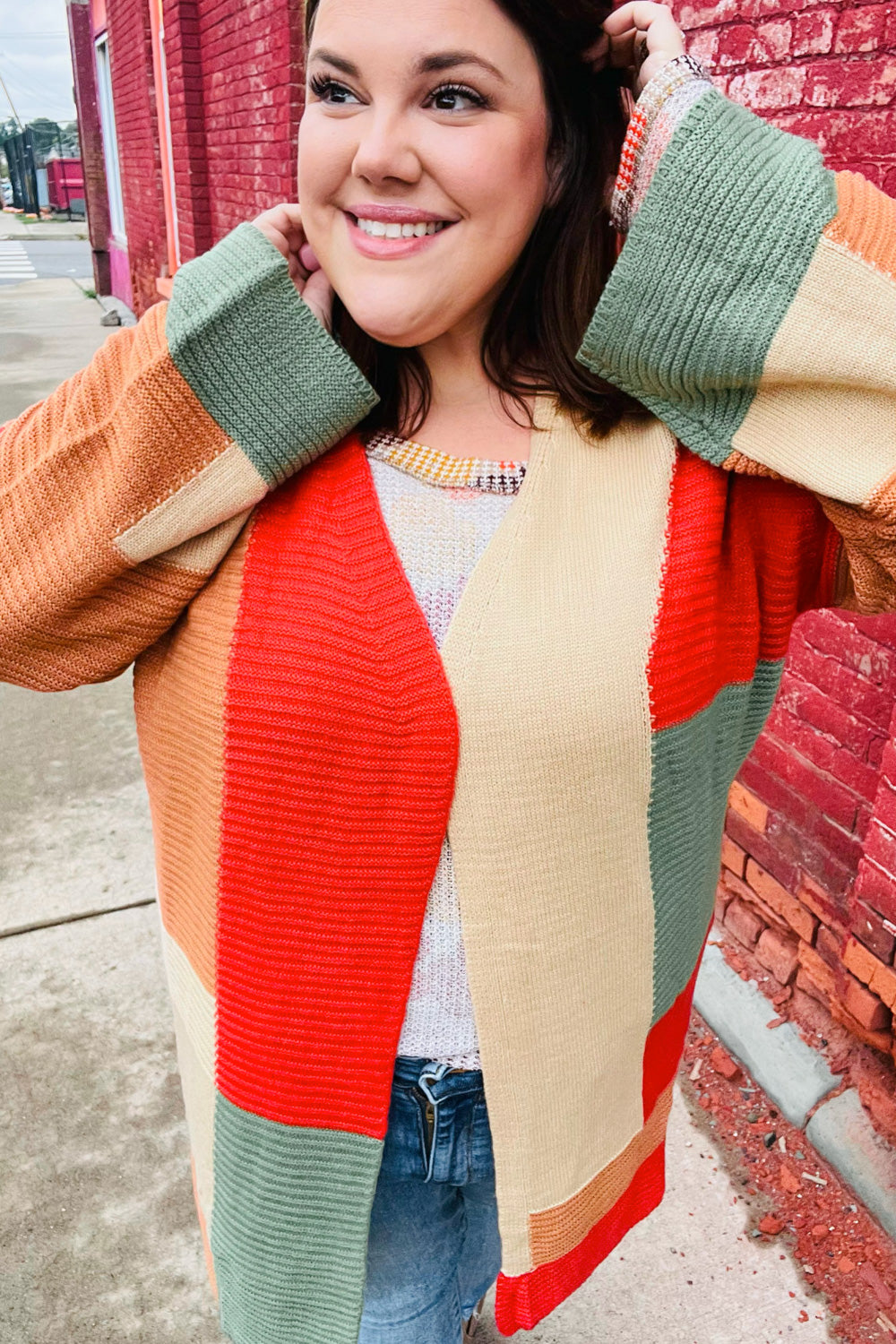 Rust & Taupe Color Block Open Knit Cardigan