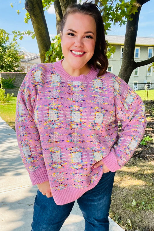 Adorable Pink Multicolor Popcorn Knit Sweater