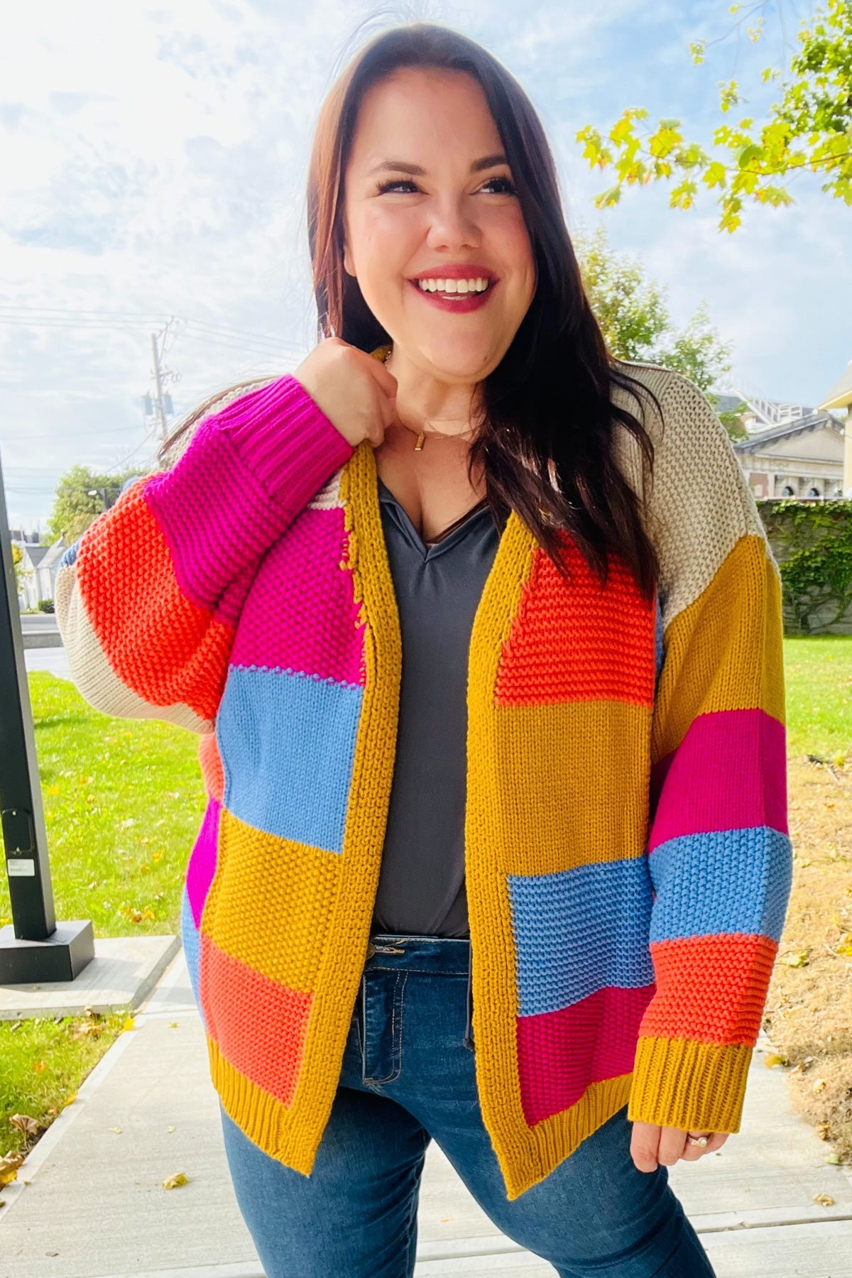 Spread Joy Multicolor Chunky Knit Color Block Patchwork Cardigan