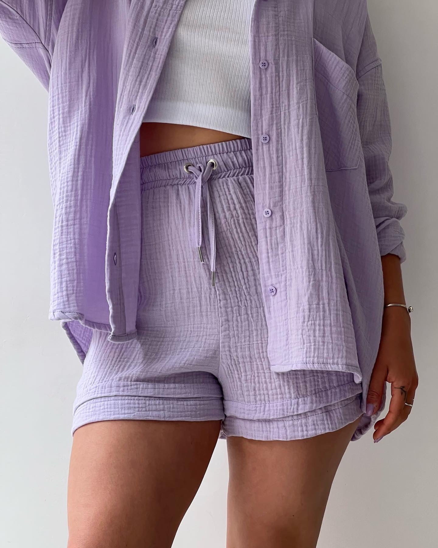 Textured Shirt + Drawstring Shorts 2-Piece Set