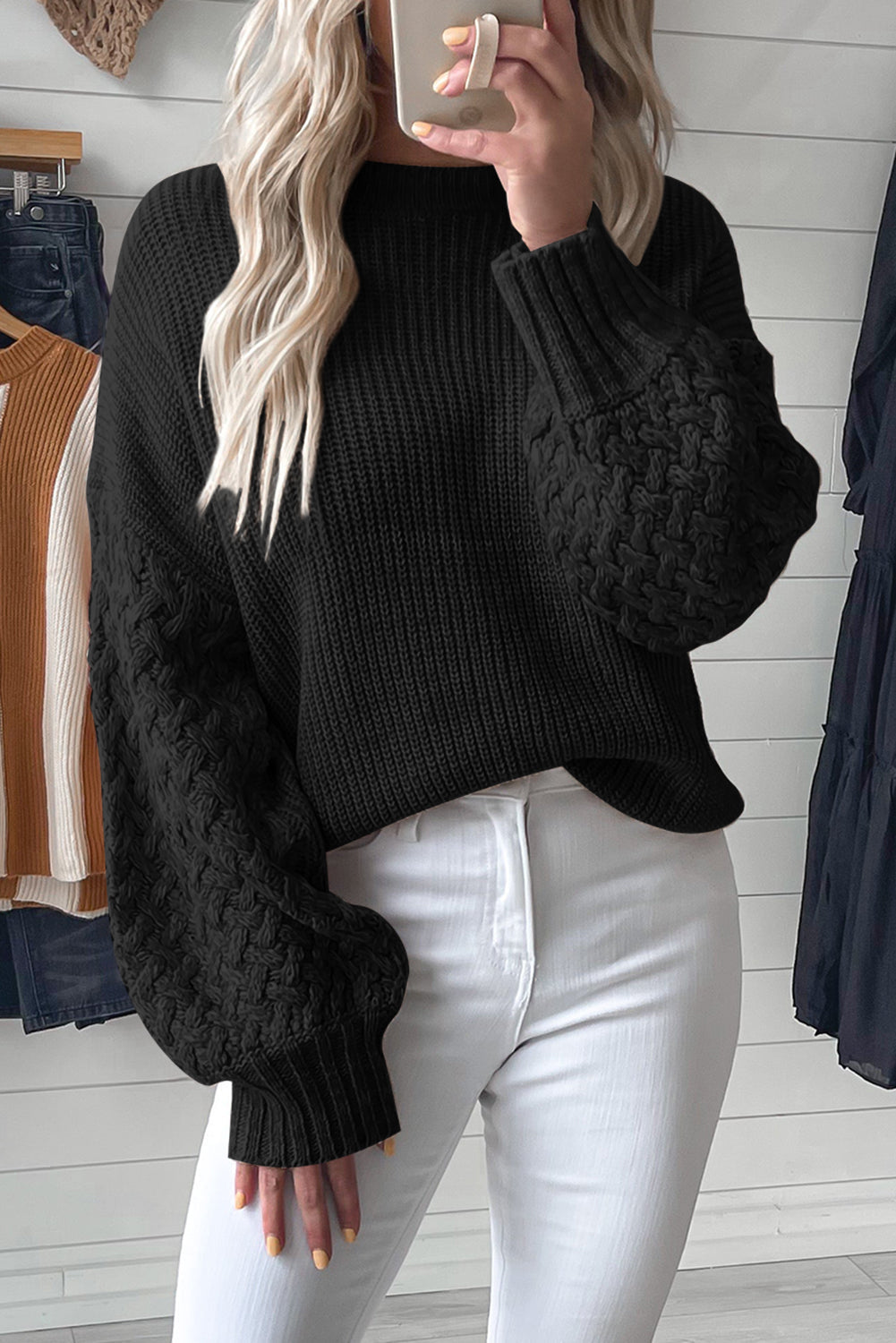 Knit Sleeve Drop Shoulder Sweater