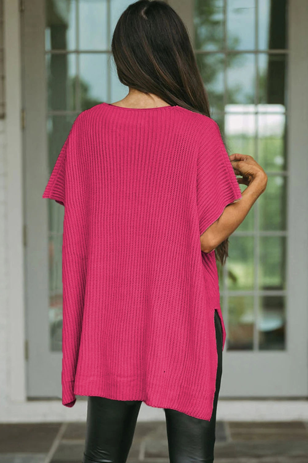 Short Sleeve Side Slit Oversized Sweater