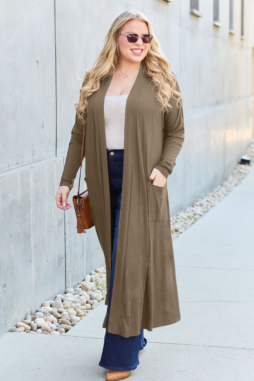 Open Front Long Sleeve Pocket Cardigan