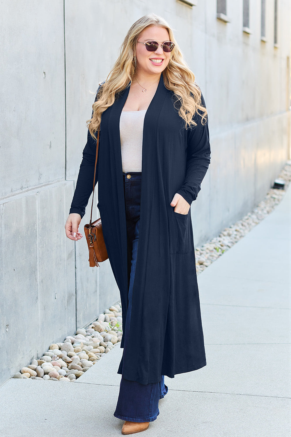 Open Front Long Sleeve Pocket Cardigan