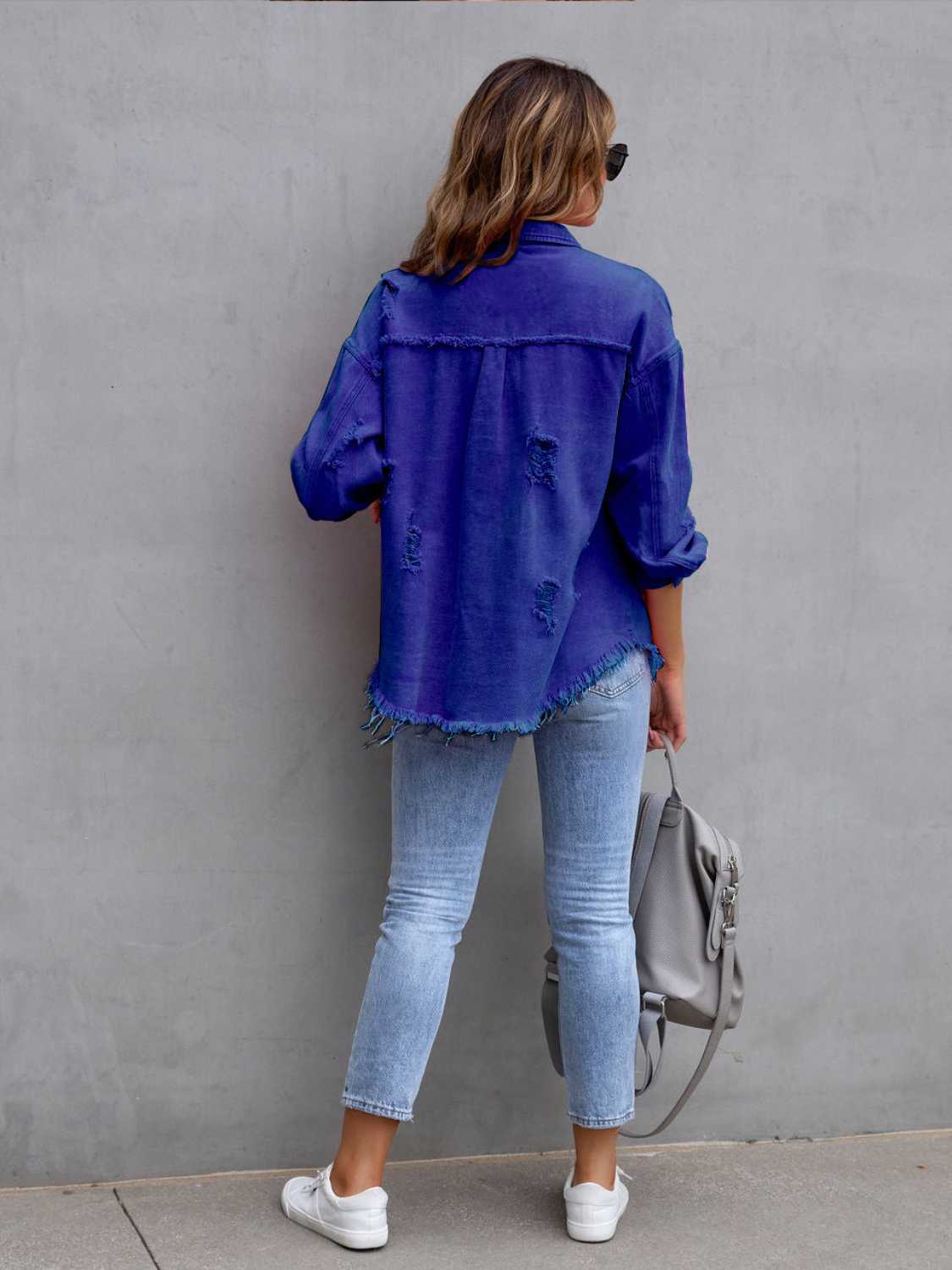 🤍Distressed Drop Shoulder Denim Jacket