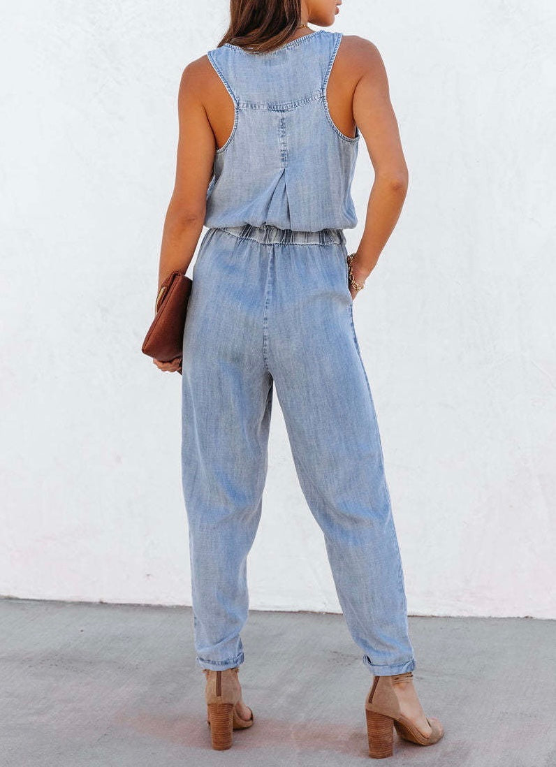 Sleeveless Denim Jumpsuit